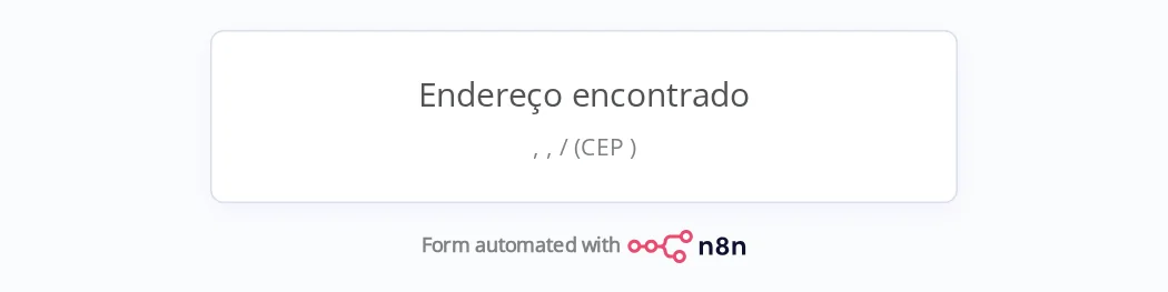 Página final do formulário com o título Endereço encontrado e a mensagem vazia , , / (CEP ), resultado de um CEP inexistente